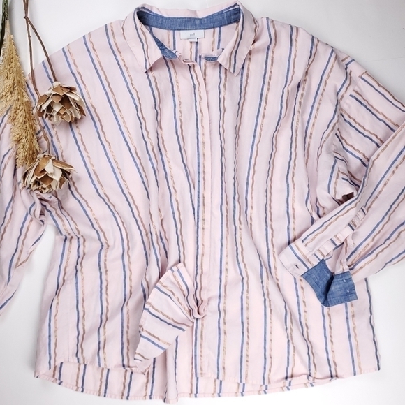 J. Jill Pink Rose Gold Metallic Blue Stripe Super Soft Cotton Long Sleev… - Picture 10 of 12